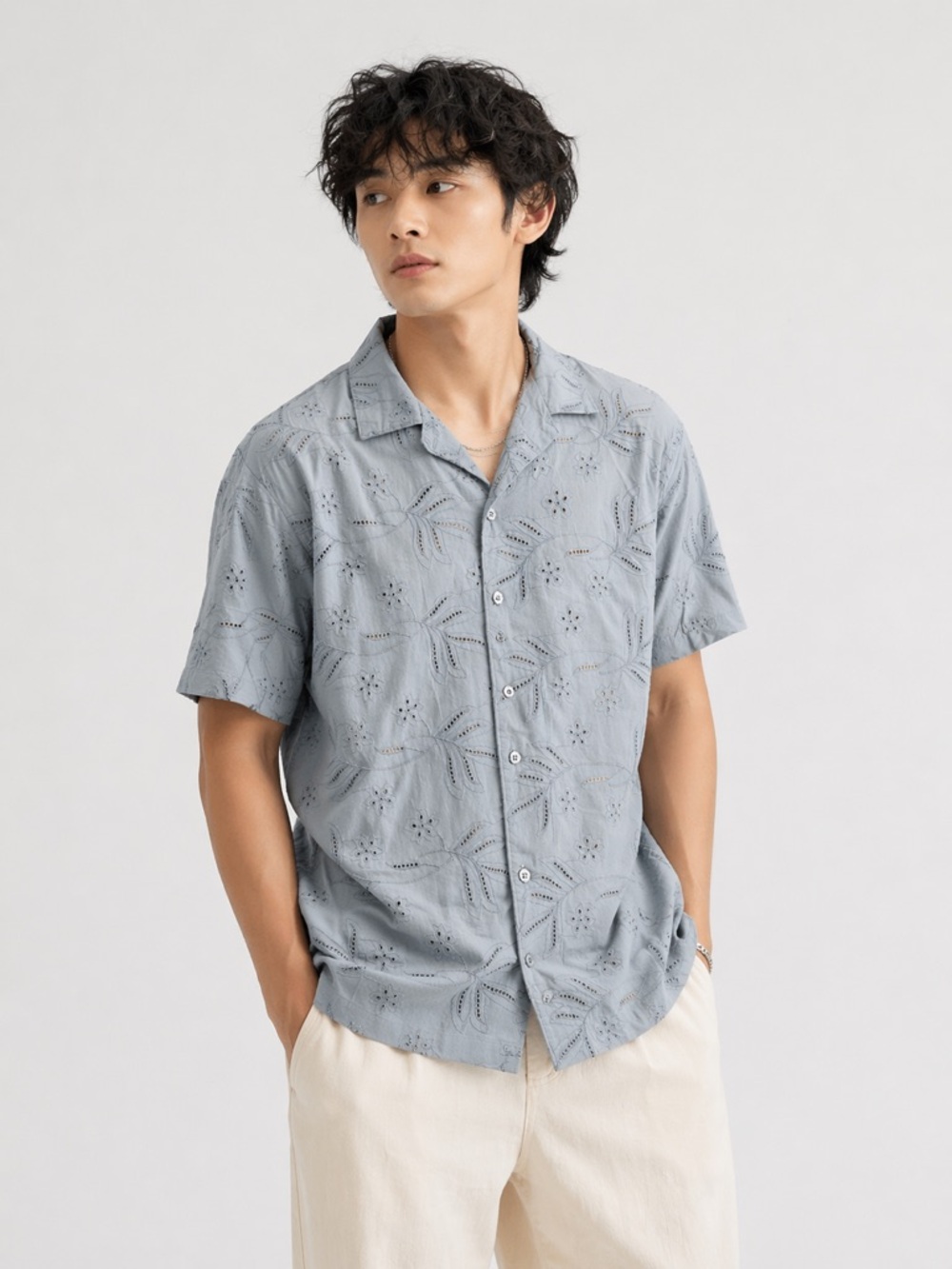 🆕 Larsson & Co. Dusty Blue Resortwear Button Down Shirt Size M